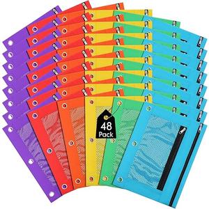 Leelosp 48 Pack Pencil Pouch for 3 Ring Binder Mesh Zipper Pencil Case Bags Assorted Colors Binder Pouches for School Writing Utensils Storage Supplies