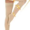 beister 15-20 mmHg Medical Compression Stockings with Dot Silicone Band, Closed Toe Thigh High Graduated Compression Socks for Women Men, Circulation Support Pressure Stockings for Varicose Veins, DVT (XXL, Beige)