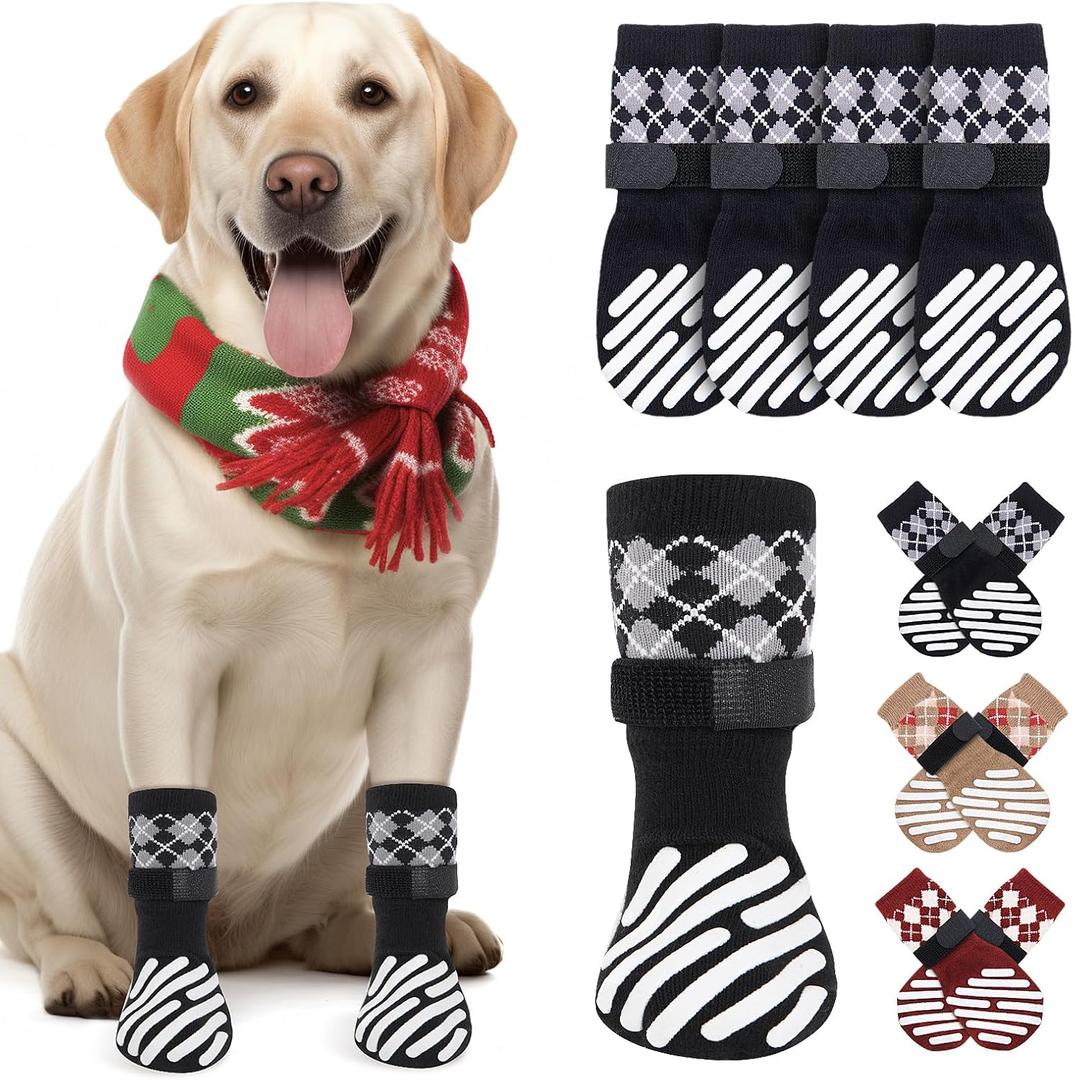 LOOBANI Christmas Dog Socks to Prevent Licking Paws - Dog Socks for Hardwood Floors Anti Slip for Traction Control - Dog Grippy Socks for Senior Dog Small Medium Large Dogs on Tile Floors, Black, Size: XL
