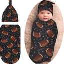 Football Baby Stuff Swaddle Blanket with Beanie Set, Soft Football Baby Blankets Newborn Sleeping Sacks for Girls Boys (One Size)