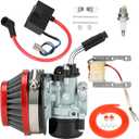 Motorized Bike Carburetor Replacement for 80cc 100cc 49cc 50cc 66cc 2 Stroke Engine Motorized Bicycle Gas Motor Parts with CDI Ignition Coil Magneto Coil Kit