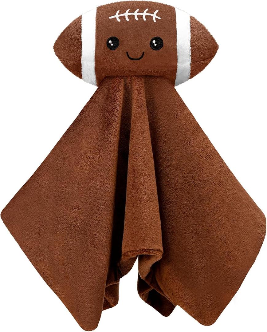 Fanfanwin 15 Inches Cute Football Security Blanket Football Baby Stuff Lovely Plush Sleeping Snuggle Gifts Sport Nursery Baby Shower Decor for Newborn Toddler Stuffed Snuggle