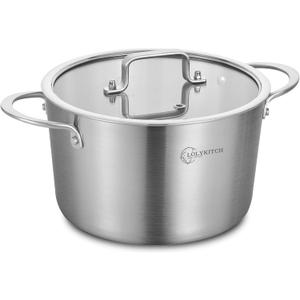LOLYKITCH Tri-Ply 3 Quarts Stainless Steel Induction Cooking Pot,Small Stock Pot,Sauce Pot with Lid,Dishwasher and Oven Safe.