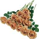 ATFL Brown Roses,12 Pcs Brown Flowers, Floral Diameter 4'',Artificial Fake Faux Silk Roses with Stems for Wedding Arrangement Centerpieces Party Home Table Decorations (Toffee)