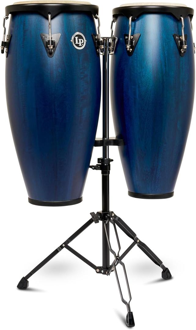 Latin Percussion City II Series Conga Set with Double Stand, Blue, LP646NYII