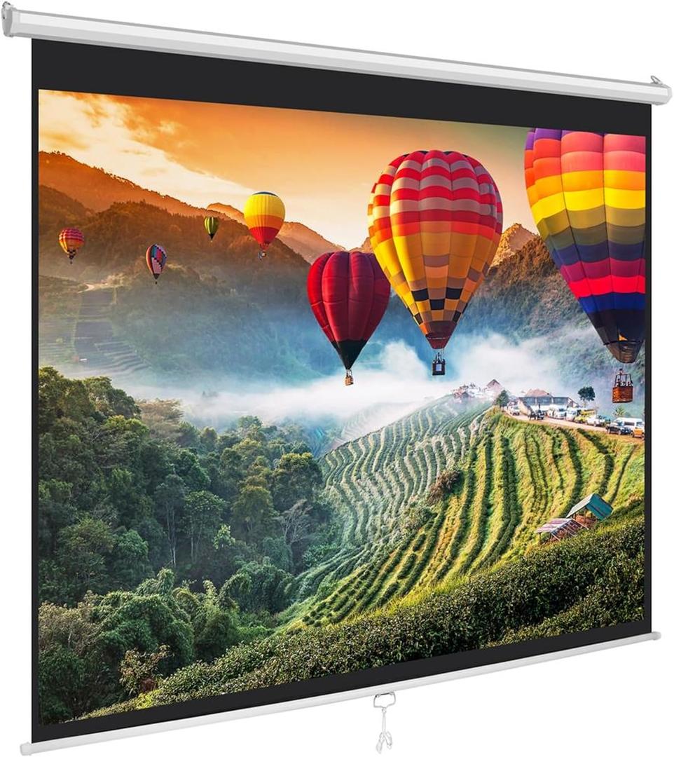 Pyle Manual Pull-Down Projector Screen - Universal 84-inch Roll-Down Retractable Manual Projection Screen w/ Auto-Locking, Adjustable Screen Height, Black Masking Border - 50.3 x 67.3 PRJSM9406