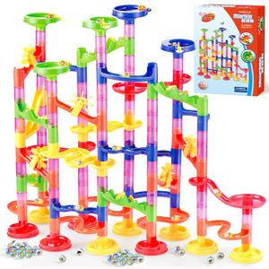 Gifts2U Marble Run Toy, 130Pcs Educational Construction Maze Block Toy Set with Glass Marbles for Kids and Parent-Child Game, 18.11 x 17.32 x 18.11 inches