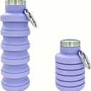 Collapsible Water Bottle 17oz（500ml），Travel Portable Sport Water Bottle，Reusable Silicone Foldable Water Bottles for Gym Camping Hiking (Purple)