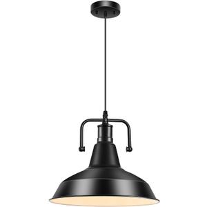 Industrial Farmhouse Pendant Light, 12" Metal Hanging Ceiling Lamp with 5FT Cord for Hallway, Kitchen Island, Sink, Dining Room, Living Room, Bar Counter, Foyer, E26 Socket, Black (Bulb Not Included)
