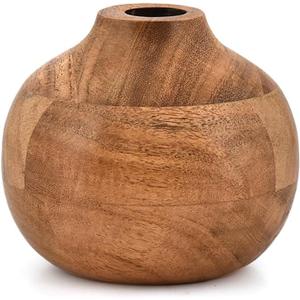Vases Acacia Wood Small Round Hand-Carved | Handmade Vase | Handmade Home Office Table Vase (4" X 4" X 4")