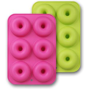 Silicone Donut Molds, 3-Pack of Non-Stick Food Grade Silicone Pans for Doughnut Baking – Green and Pink and Blue
