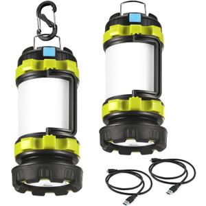 2 Pack LED Camping Lantern Flashlight Rechargeable, Consciot Portable Torch with 6 Light Modes, 3600mAh Power Bank, IPX4 Waterproof, USB C, Camping Lights for Hurricane, Emergency, Survival Kits