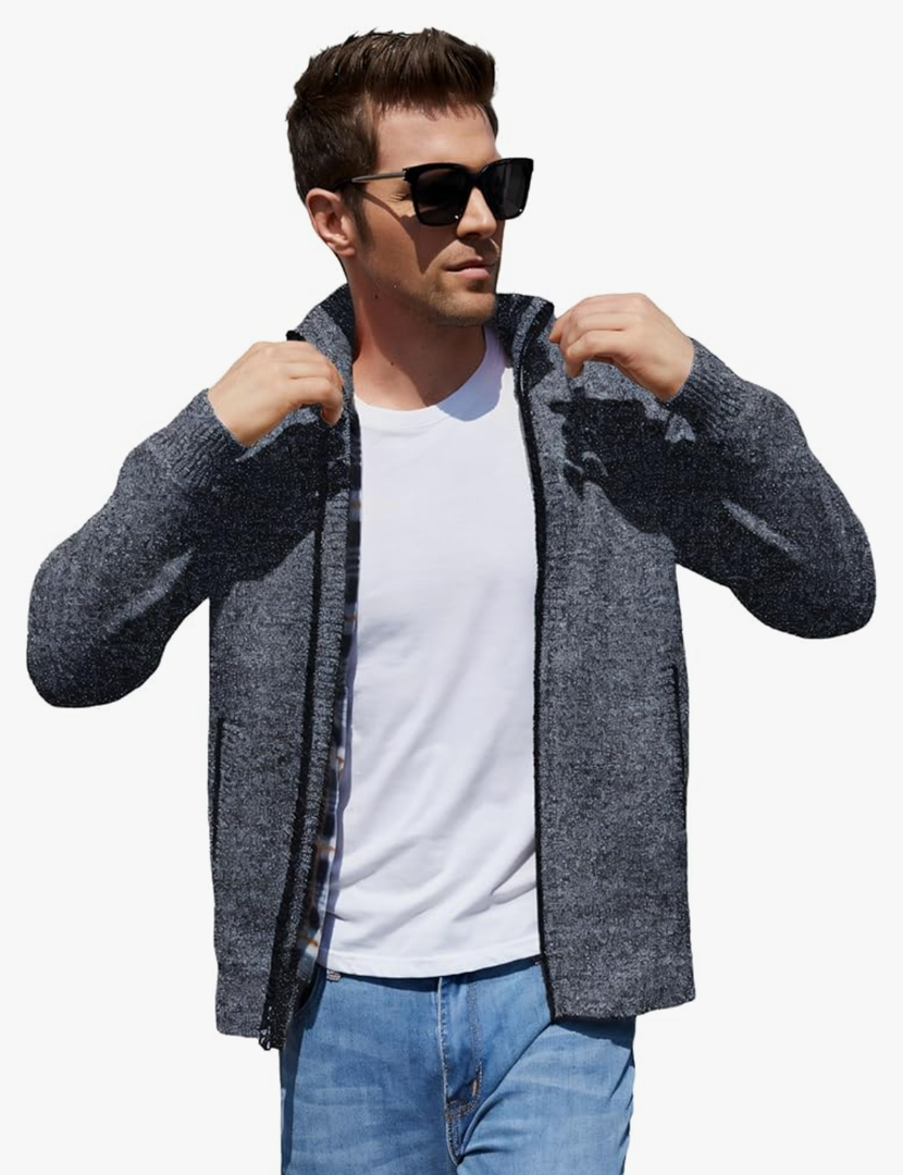 Yeokou Men's Casual Slim Full Zip Thick Knitted Cardigan Sweaters with Pockets L Yeokou Men's Casual Slim Full Zip Thick Knitted Cardigan Sweaters with Pockets L