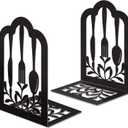 Book Ends,Metal Bookend,Bookend Decorative Heavy Book Ends for Shelves, Home Decorative Bookends for Heavy Books,Non-Skid Black Book Holder for Kitchen Housewarming Cooking Lover Gifts