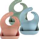 Silicone Bibs for Babies Toddler Set of 3, BPA Free, Soft Adjustable Waterproof Bibs for Feeding Essentials (Green)