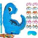 Blue Dinosaur Piata for Boys,Piata de Dinosaurio para nios with 12pcs Paper Glasses, Wood Stick, Confetti, and Blindfold,Dino Piata for Birthday Party Decorations16"*12.6"*3.5"