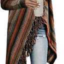 Women's Open Front Knited Tassels Slash Loose Cardigan Crew Neck Speckled Fringe Sweater Outwear (Medium)