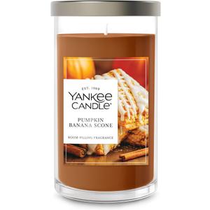 Yankee Candle Medium Pillar Scented Candle with up to 115 Hour Burn Time, Premium Plant Wax Blend for Consistent Burn, 14.25 oz Pillar Candle with Room Filling Fragrance, Pumpkin Banana Scone