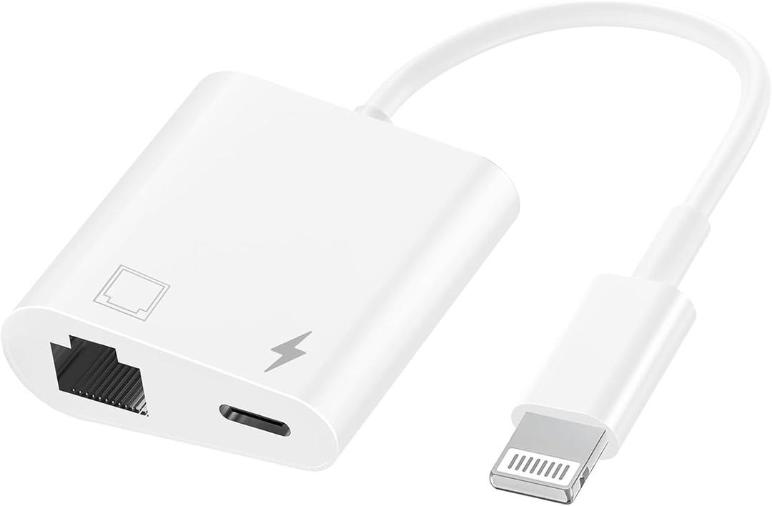 MFi Certified 2 in 1 Lightning to RJ45 Ethernet LAN Network Adapter with Charge Port Compatible with iPhone/iPad/iPod Models, Supports 100Mbps,Plug and Play Ethernet Network