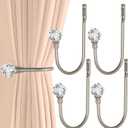 Groleca 4 Pack Heavy Duty U Shaped Metal Curtain Holdbacks Curtain Tiebacks with Clear Crystal Ball Pull Backs Curtain Holders for Drapes (Silver)