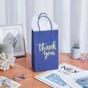 DjinnGlory 100 Pack Small Navy Blue Thank You Paper Gift Goodie Bags with Handles 9x5.5x3.15 Inch for Shopping Birthday Wedding Bridal Baby Shower Graduation 2024 Party Favors, Blue&Thank You