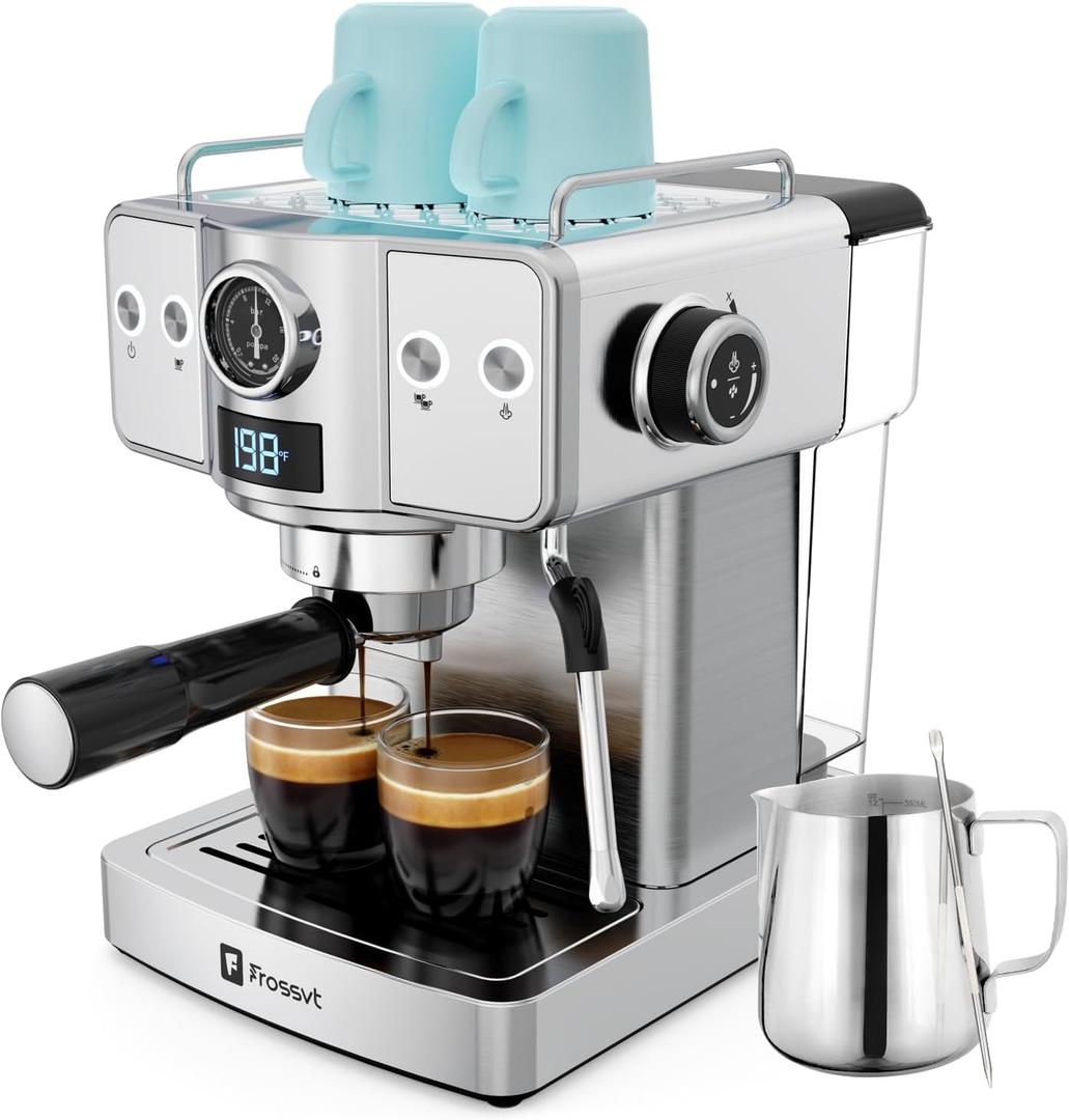 Espresso Machine 20 Bar, Milk Frother Steam Wand, 60oz (1.8 Liters) Water Tank, 1350W for Home Barista Espresso Latte Macchiato and Cappuccino Maker 