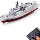 Tipmant Military RC Naval Ship Vessel Warcraft 2.4 GHz Remote Control Boat Speedboat Electric Water for Swimming Pool Kids Toy Birthday Gifts (Silver)