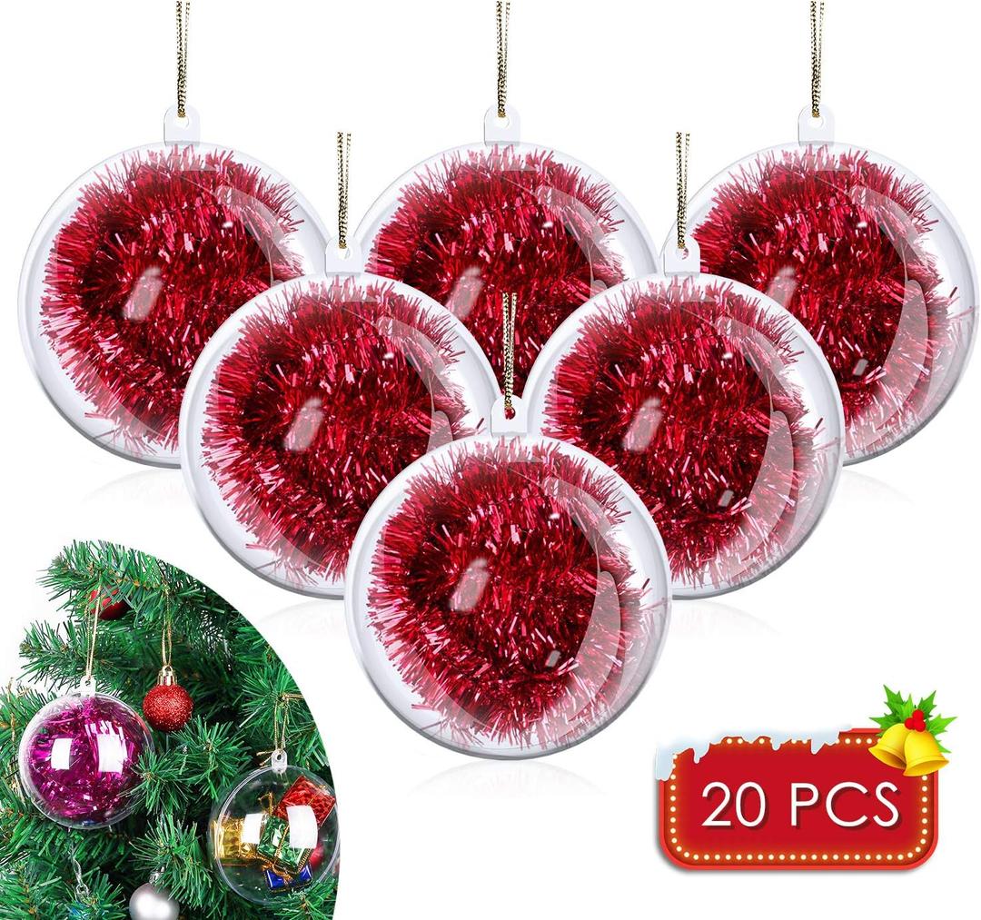 20 Pack DIY Ornament Balls Clear Fillable Baubles Craft 3.15''/80mm Christmas Decorations Tree Ball for Present Holiday Wedding Party Home Decor Bath Bomb