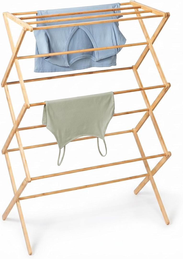 Honey-Can-Do Collapsible Bamboo Drying Rack Sturdy & Foldable Laundry Drying Rack, Space-Saving & Portable Clothes Rack for Air-Drying Clothes, Towels, Blankets & Delicates, Indoor & Outdoor Use., 40 Lbs