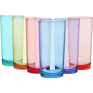 US Acrylic Classic Plastic Reusable Drinking Glasses (Set of 6) 24oz Iced Tea Cups Assorted Colors | BPA-Free Tumblers, Made in USA | Top-Rack Dishwasher Safe