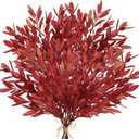 5 Stems Artificial Fall Greenery  14.6" Olive Leaf Stems for Autumn Floral Arrangements, Thanksgiving Centerpieces, Fall Decor Bouquets, Burgundy Red