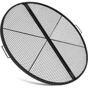 40 Inch X-Marks Fire Pit Grill Grate Round Foldable Fire Pit Cooking Grate Heavy Duty Steel Campfire BBQ Grill Grid with Handles for Outdoor Camping Cooking, Black