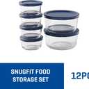 Anchor Hocking 12 Piece Glass Storage Containers with Lids (6 Glass Food Storage Containers & 6 Navy Blue SnugFit Lids)