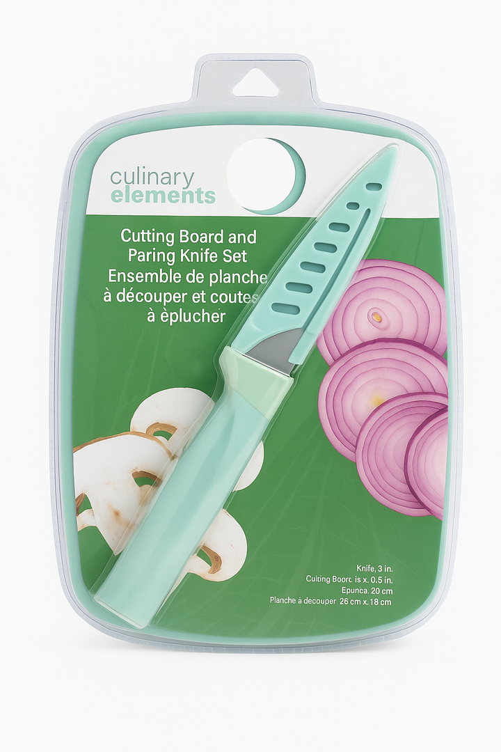 Culinary Elements Cutting Board With Paring Knife Set Blue