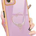 Petitian for Moto G 5G 2024 Case - Women Girls Bling Glitter Heart Design for Motorola for Moto G 5G 2024 Cases, Cute Girly Sparkle Gold Plating Phone Case Cover Funda for Moto G 5G Purple