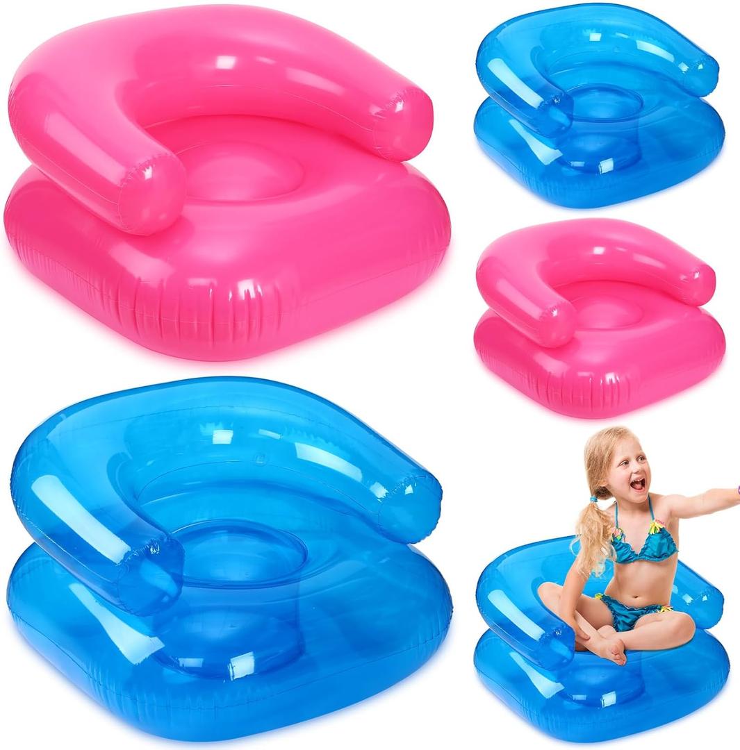 4 Pcs 28 Inch Kids Inflatable Chairs Blow up Chairs Inflatable Furniture Novelty Blow up Couch Seat Waterproof PVC Air Sofa Couch for Kids Beach 90s Party Camping, Picnics Party Supplies (Blue, Pink)