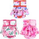 wegreeco Washable Dog Diapers Female (3 Pack), Highly Absorbent Dog Diapers for Female Dogs in Heat, Period, Incontinence, or Excitable Urination (Ocean of Flowers, Small)