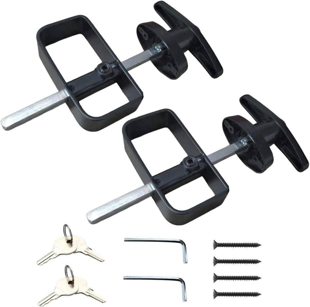 WellMade Shed Door Latch, T Handle Lock Kit, 5" Storage Barn Playhouse & Chicken Coop Lock Replacement Set, Black 2 Pack