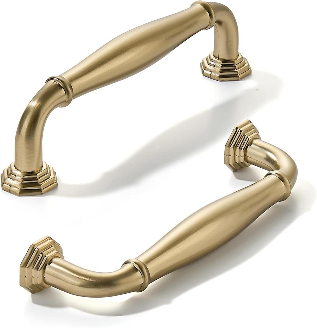 khtumeware 10 Pack 3-3/4 inch(96mm) Champagne Bronze Heavy Duty Solid Cabinet Pulls Satin Brass Cabinet Handles Heavy Duty Solid Cabinet Hardware for Cupboard Drawer Pulls Dresser Handle