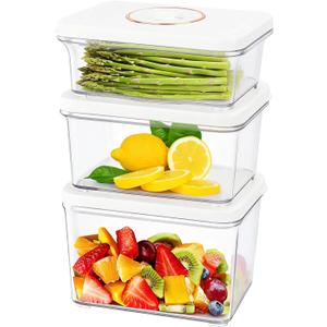 Vixino Vacuum Seal Containers, 3Pcs Reusable Food Storage Containers with Lids for Meal Prep and Freezer,BPA-FreeMicrowave SafeLeak-proof,Airtight (Vacuum Sealer Not Included), 3 Rectangular Vacuum Containers