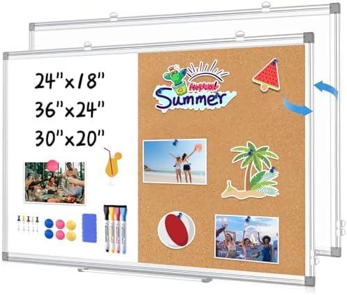 WALGLASS Combination Magnetic Whiteboard & Corkboard, 20"x30" Combo for School, Office & Home, Dry Erase Board with Removable Tray, Pins, Eraser, Markers & Magnets