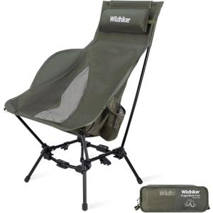 Wildhiker Compact High Back Camping Chair - Foldable with Dual Sitting Modes, Pillow, Arm Pads and Side Pockets - Lightweight Portable Chair for Motorcycle, RV, Festival, Travel - Green, 28"D x 24"W x 39"H