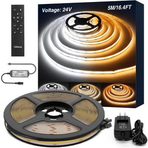 COB LED Strip Light White Dimmable 16.4FT 24V 2700K-6500K, COB Light Strip Tape with RF Remote 3200 LEDs CRI93+ for Kitchen Under Cabinet Bedroom Mirror Indoor Home Daylight Warm White