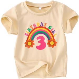 SOFEON Rainbow Birthday Girl Shirts Toddler Baby Girls Birthday Outfits Tees T-Shirt Gifts Party Tops 1-7 Years (Beige-3T)