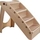 Pet Stairs - Home and Vehicle Foldable Nonslip Dog Steps with 4-Step Design - For Puppies, Kittens, and Other Small Pets by PETMAKER (Tan)