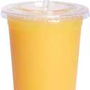 GUSTO Clear Plastic Cups with Flat Lids [10 oz - 100 Count] - Disposable Iced Coffee Cups with Lids - PET Plastic Cold Cups for Smoothies, Juices & To-Go Drinks - Formerly Comfy Package