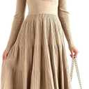 Saodimallsu Womens Long Sleeve Midi Sweater Dress Wrap V Neck Pleated A Line Fit Flare Elegant Knit Maxi Dress