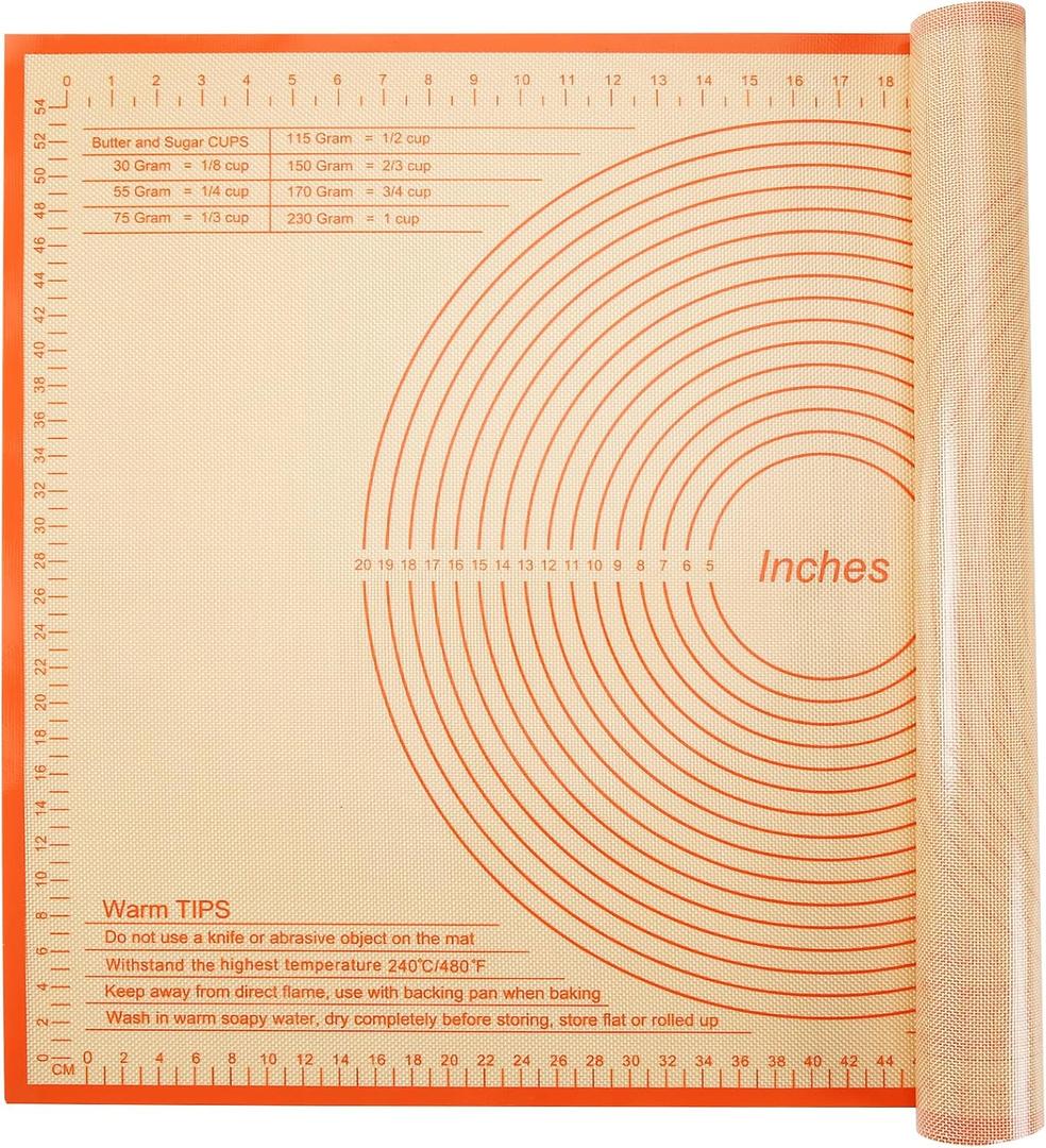 Silicone Pastry Mat 36x24 Inch Nonstick Baking Mat -Perfect for Doug, Pastry, Dough Rolling, Kneading Board, Pie Crust, Fondant, Pasta/Pizza, Kitchen Counter Mat (Orange)