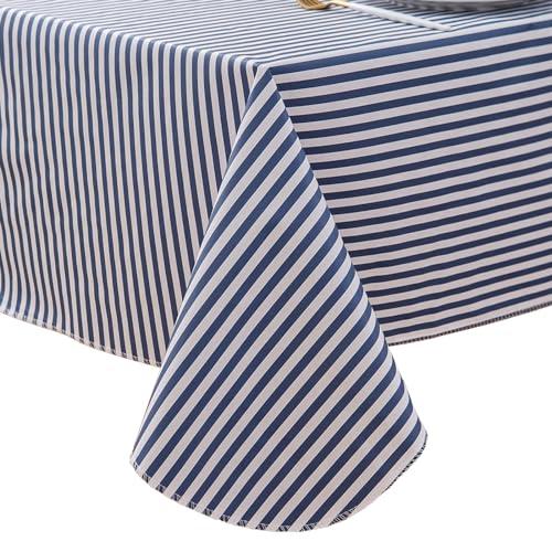 LIBERECOO Vinyl Tablecloth with Flannel Backing, 60 x 102 Scottish Blue Stripe Stain-Resistant Rectangle PVC Flannel Backed Table Cover Waterproof Wipeable for Indoor and Outdoor