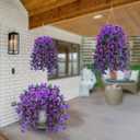 Sggvecsy Artificial Fake Hanging Flowers Plants for Outdoor Outside Spring Summer Decoration 2PCS Faux Silk UV Resistant Realistic Morning Glory Trailing Vines for Home Porch Patio Balcony(Purple)